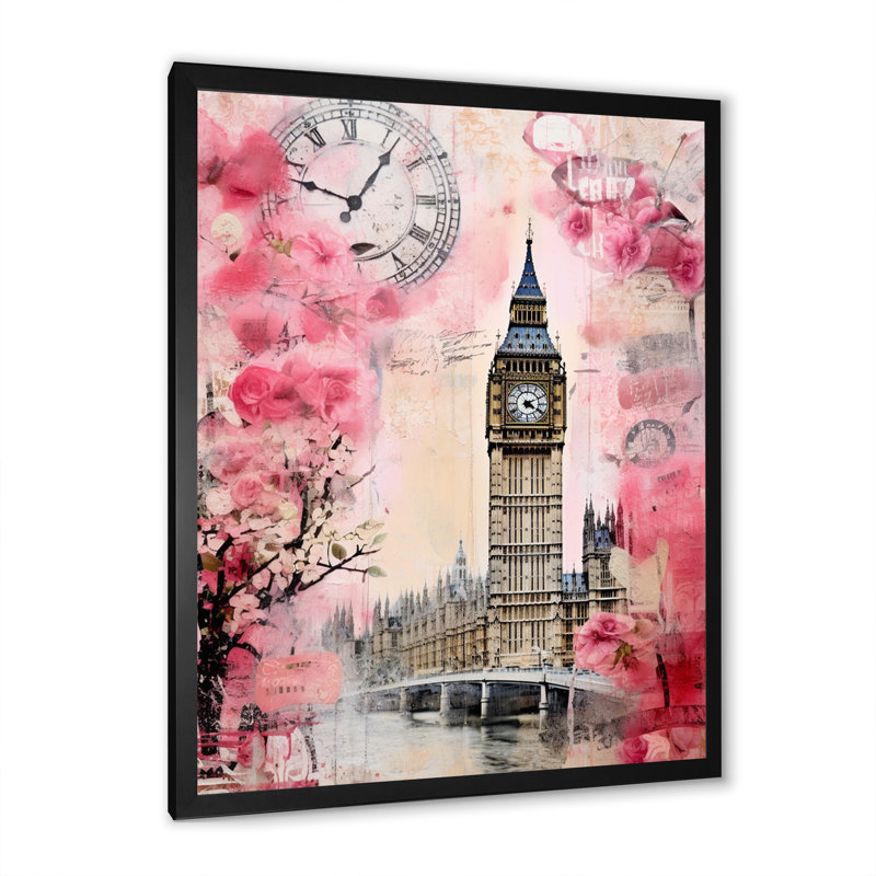 Rose rétro Big London I, H 32 po x l 16 po x P 1 po, Cadre simple noir