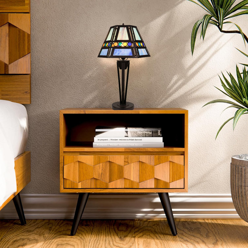 Lampe de table en verre teinté 1 lumière de style rétro avec abat-jour 14 "