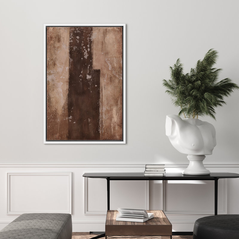 Style Mid-Century brun foncé, formes abstraites neutres, grand cadre rustique, décor minimaliste M26, H 36 po x l 24 po