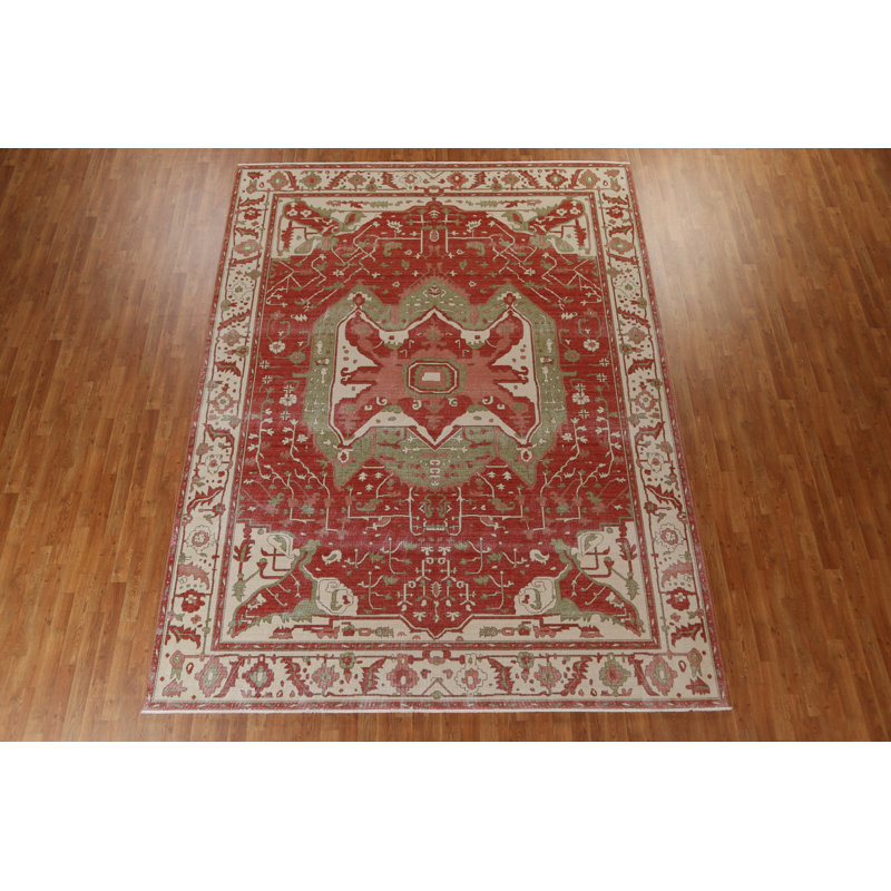 Tapis turc en laine noué à la main de conception unique 9 pi 10 po x 12 pi 9 po Heriz Serapi