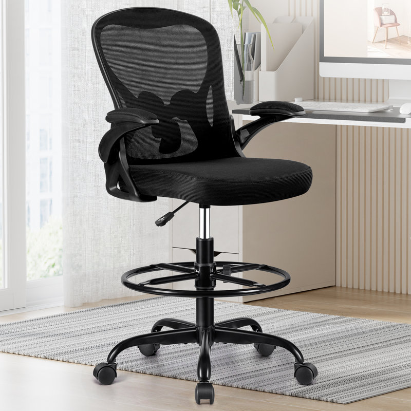 Chaise de dessinateur en filet Kyanna, Noir, noir, noir, noir, Noir