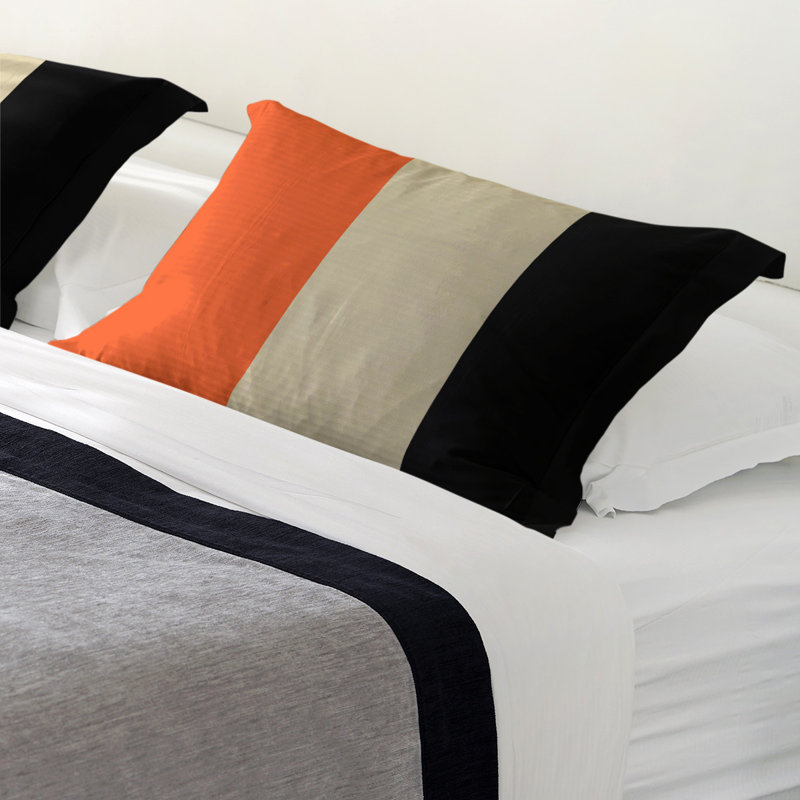 Polyester Striped Sham Set, Standard, Brushed Polyester, Orange/Cream/Black