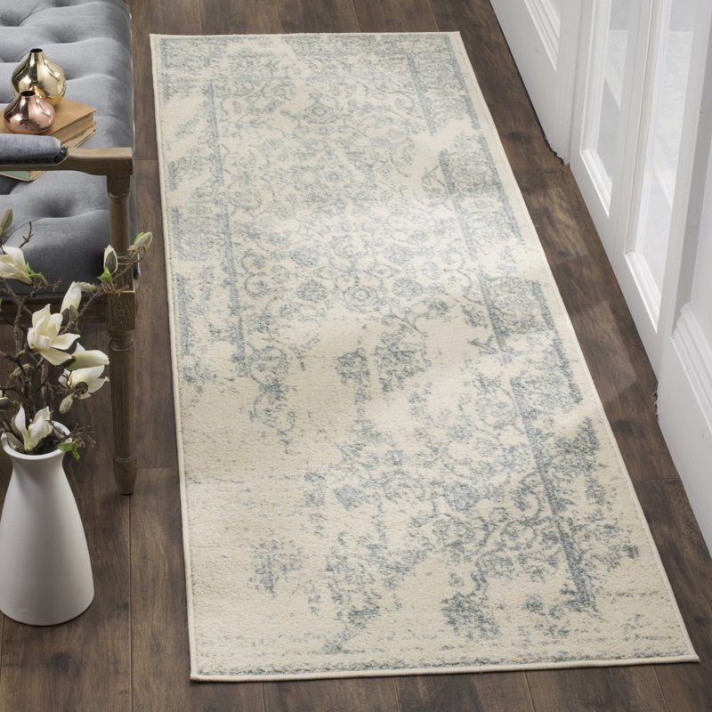 Tapis oriental ivoire / ardoise Nuss, Tapis de couloir 2 pi 6 po x 6 pi