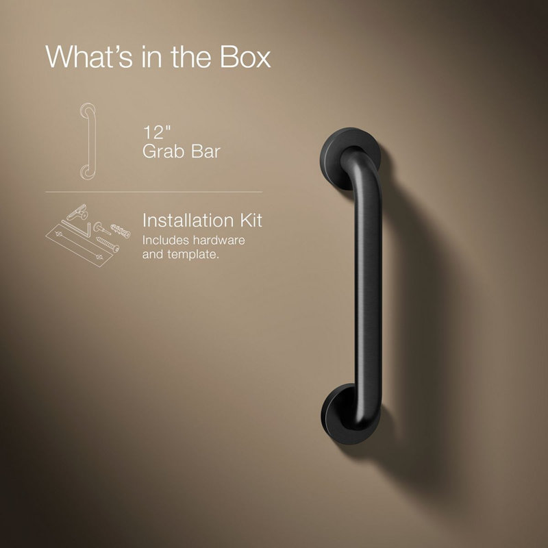 Contemporary Grab Bar, 12"W, Matte Black