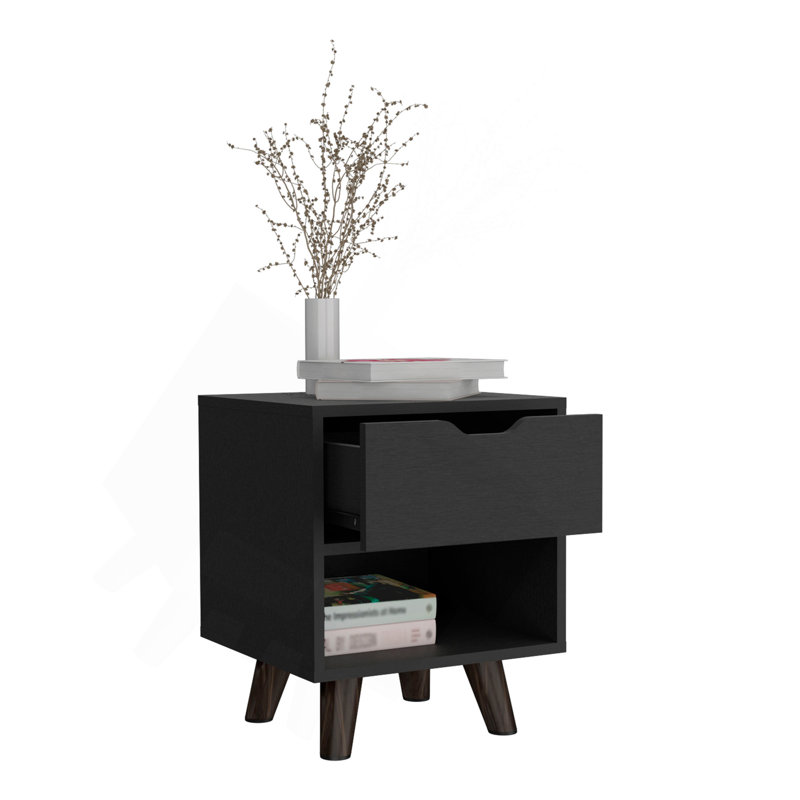 Table de chevet à 1 tablette de rangement noire - Table de chevet moderne avec tiroirs de rangement | Organisateur de mobilier élégant