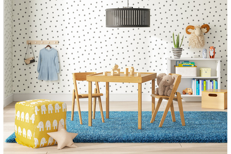 playroom idea with a wood table and matching chairs