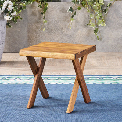 Table d'extérieur en bois au fini sablé, carré de 18 po, base simple pour terrasse de style rustique de 18,66 po, magnificence