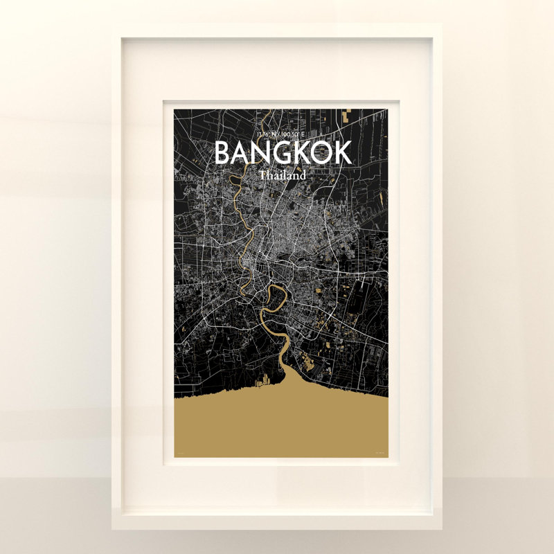 Bangkok City Map in Luxe 1 Piece Wall Art, 36cm H x 24cm W x 0.05cm D