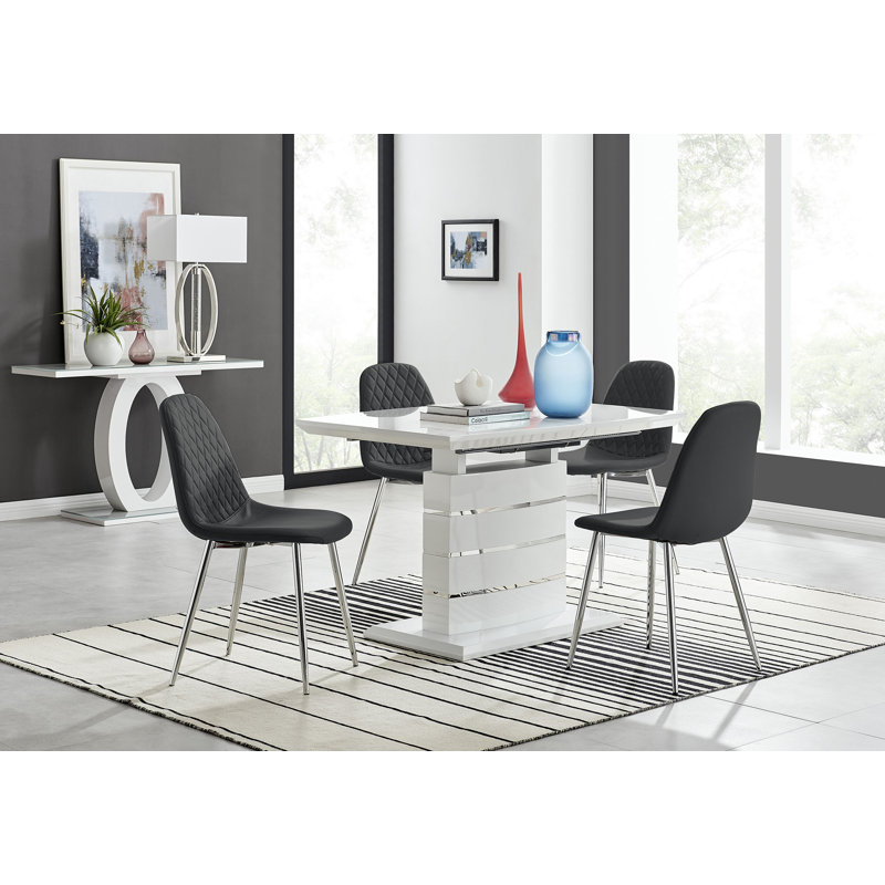 Ensemble de salle à manger extensible 6 places Everson, Noir / argent, 5 pièces: table, 4 chaises
