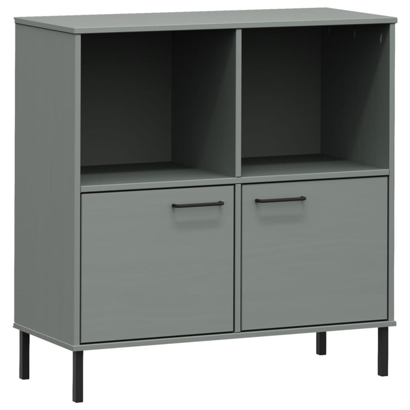 Resnel Bookshelf Book Cabinet with Metal Legs Storage Cabinet OSLO Solid Wood, Gray