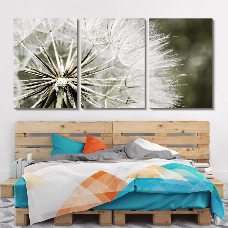 " Dandelion " 3 Piece Art Painting, 30" H x 60" W x 1.5" D