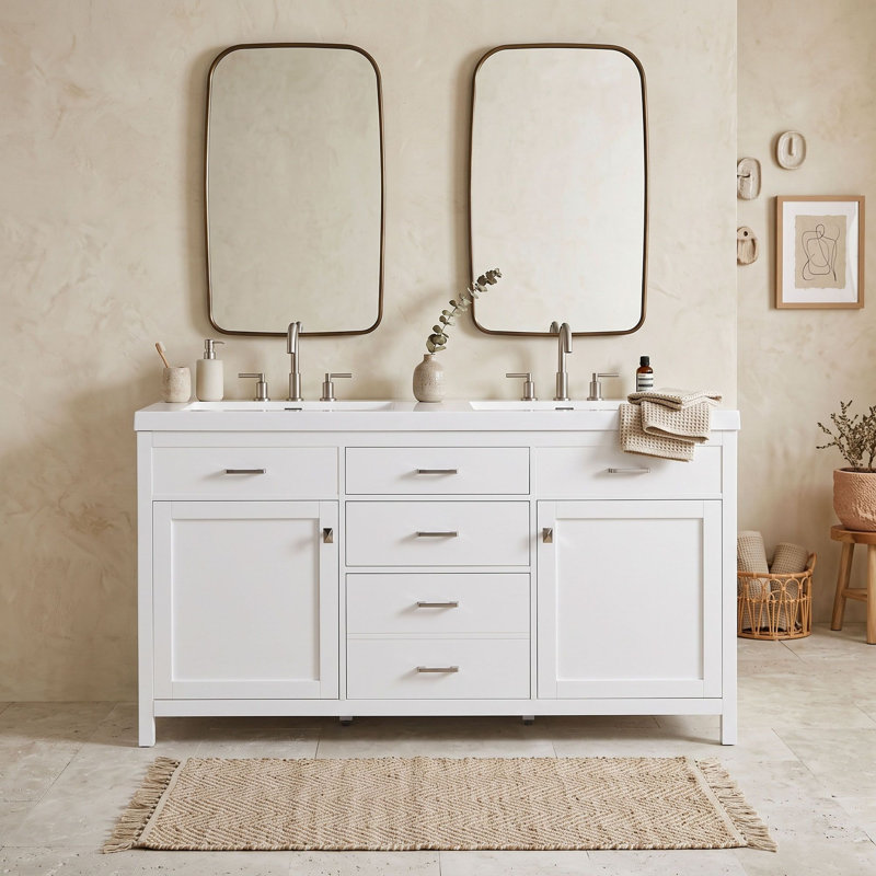 Meuble-lavabo double avec tablette réglable et tiroirs