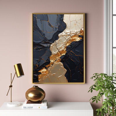 Minimalisme chrome doré et poteries noires II - spirales abstraites, impressions sur toile
