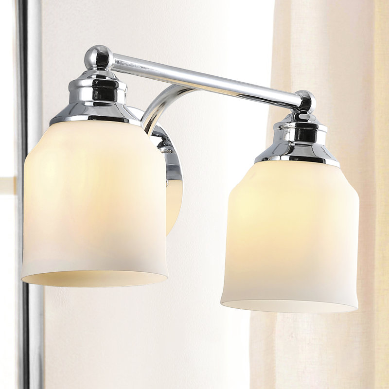 Lauder Iron/Frosted Glass Farmhouse Cottage LED Vanity Light, 2 Lights, Chrome