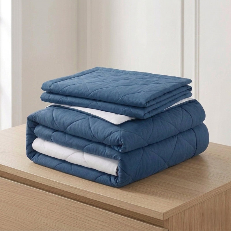 11513 Box Stitch Comforter, Blue, Full/Queen Comforter + 2 Shams