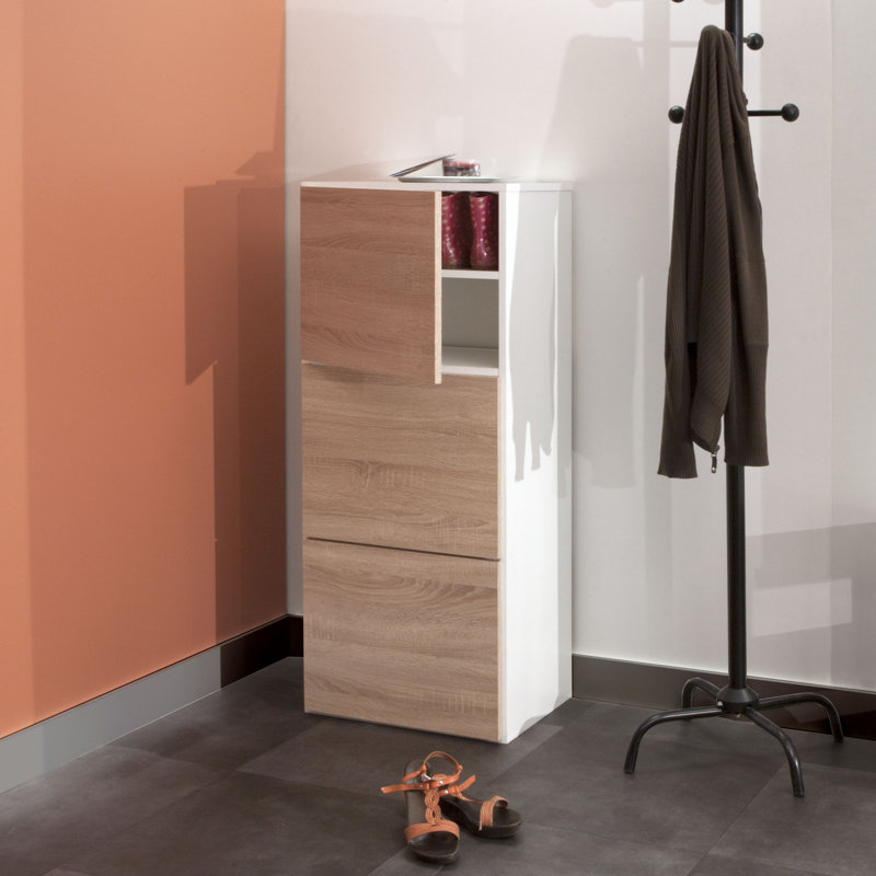 12 Pair Shoe Storage Cabinet, White/Natural Oak