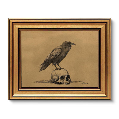 Vintage Gold Framed Raven Crow Canvas Art, Bedroom Animal Wall Decor 10×8 Inch