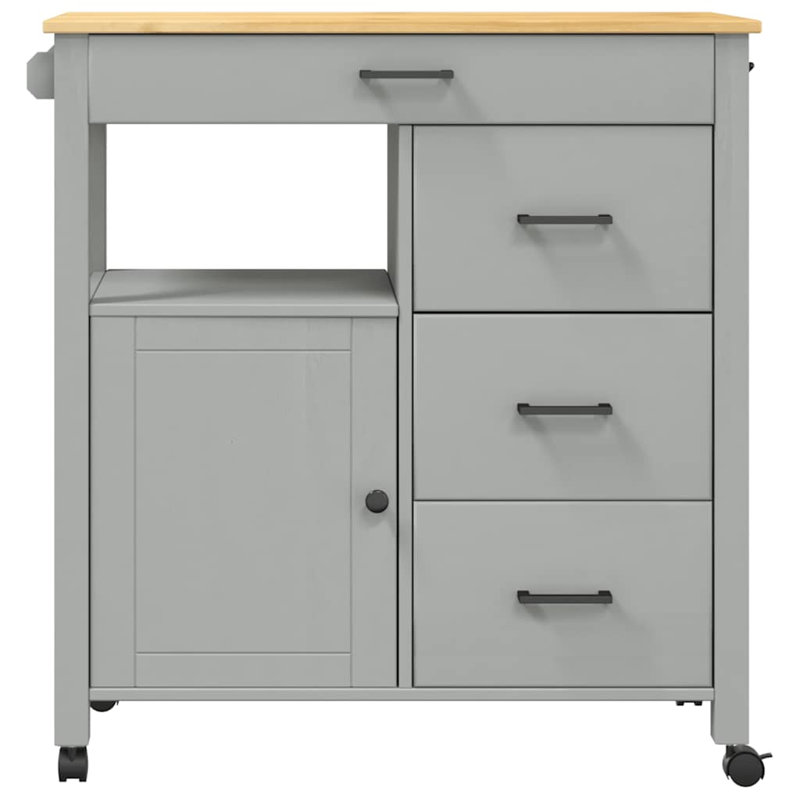 vidaXL Kitchen Trolley MONZA 33.1"x15.7"x34.8" Solid Wood Pine, Gray