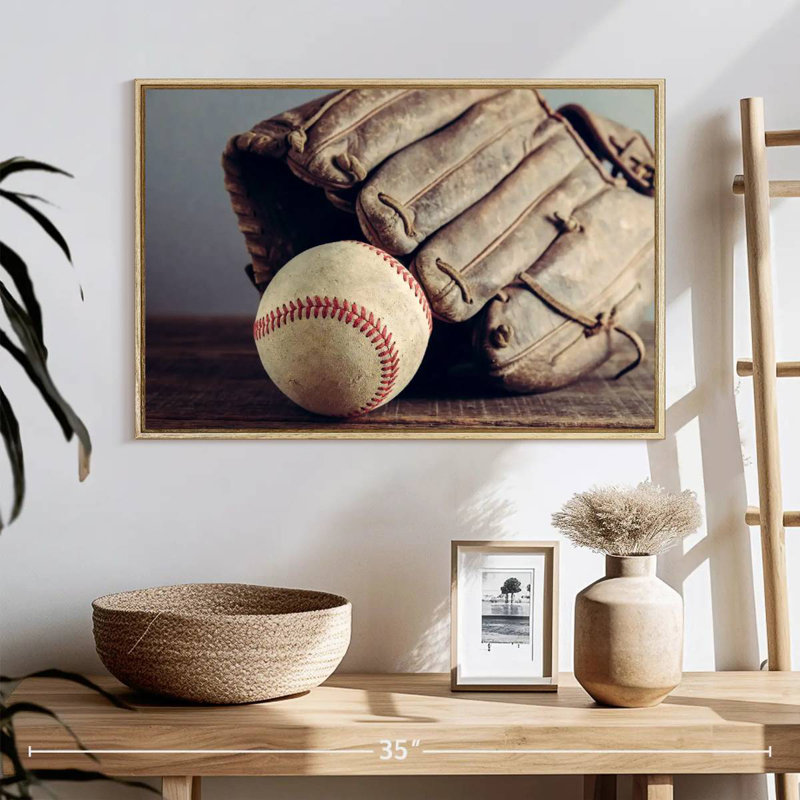 Souvenirs de baseball, 25 po x 17 po, Cadre flottant en bois naturel
