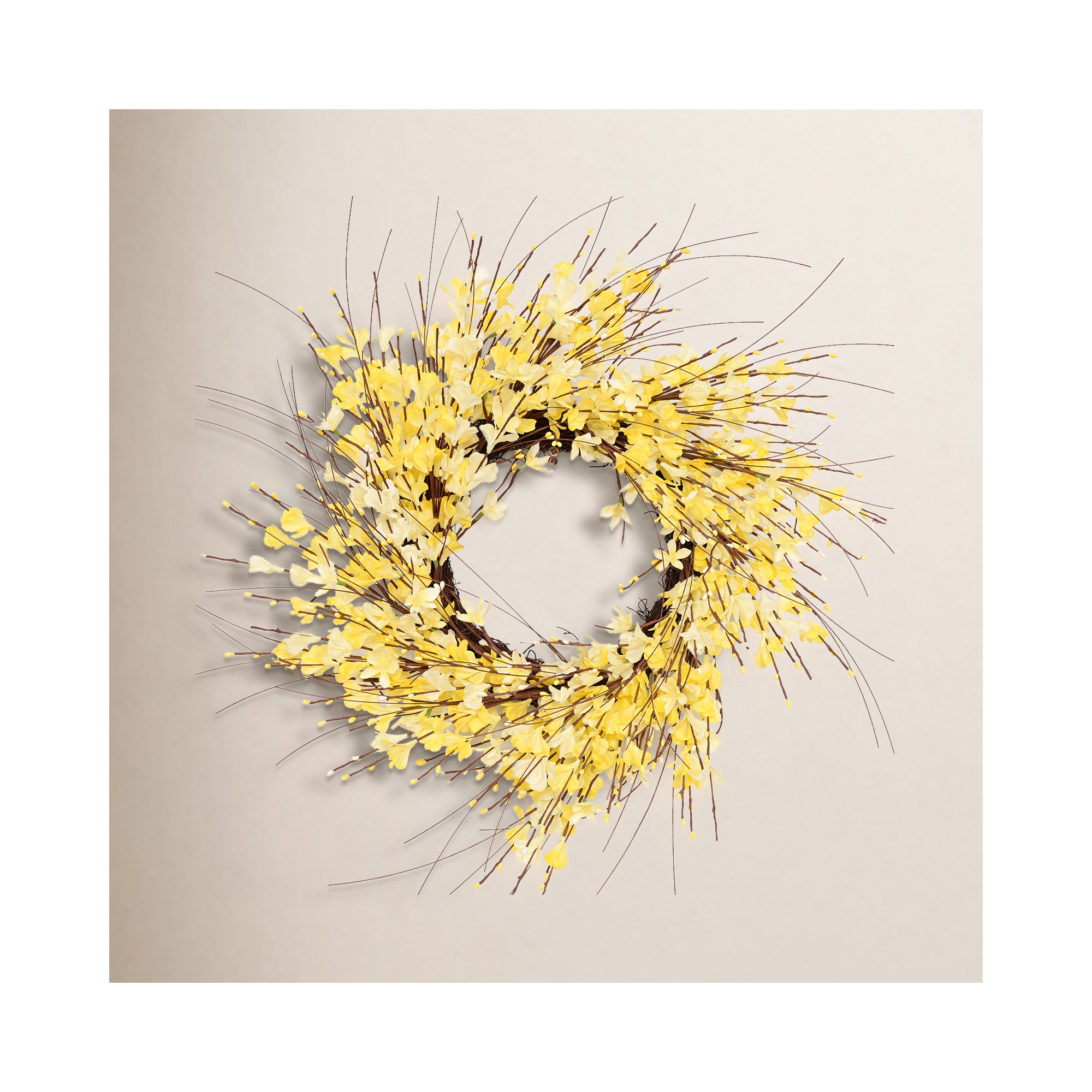 24" Artificial Farmhouse Twig Wildflower Blossoms Cluster Floral Wreath For Front Door