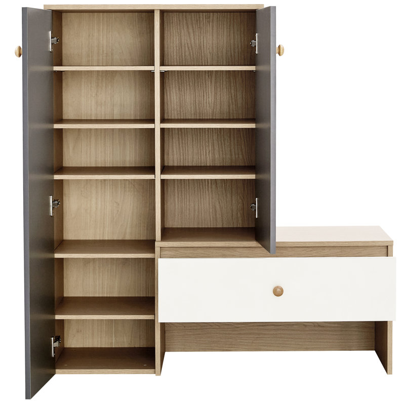 Étagère à chaussures avec banc, tablettes réglables pour le vestibule - Design spacieux et moderne, 21 armoires blanches et grises avec 12 paires de tablettes