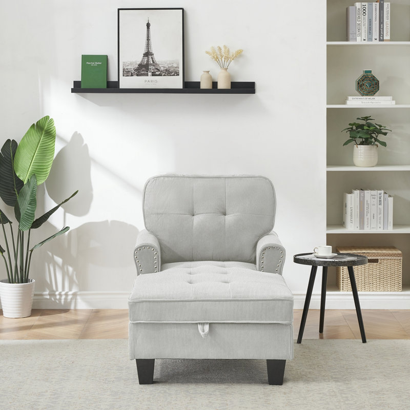 Chaise longue rembourrée, Gris/beige
