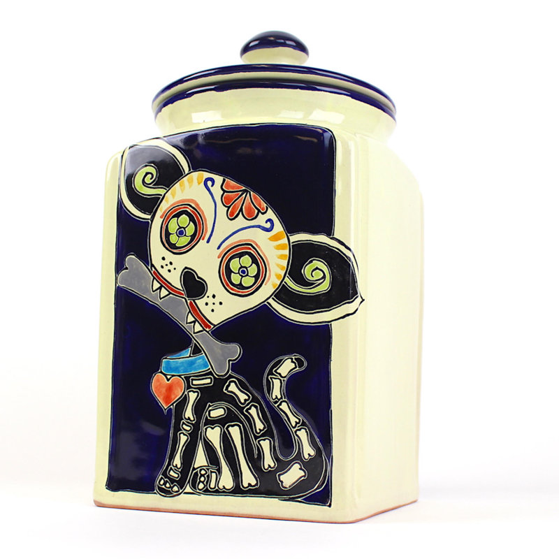 Pot à friandises en céramique Muertos Doggie, Bleu, 6 lb