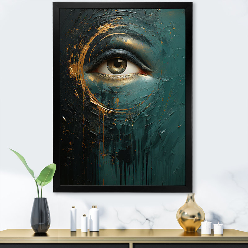 Lune émeraude oeil éclipse sérénité, Cadre simple noir, H 40 po x l 30 po x P 1,5 po
