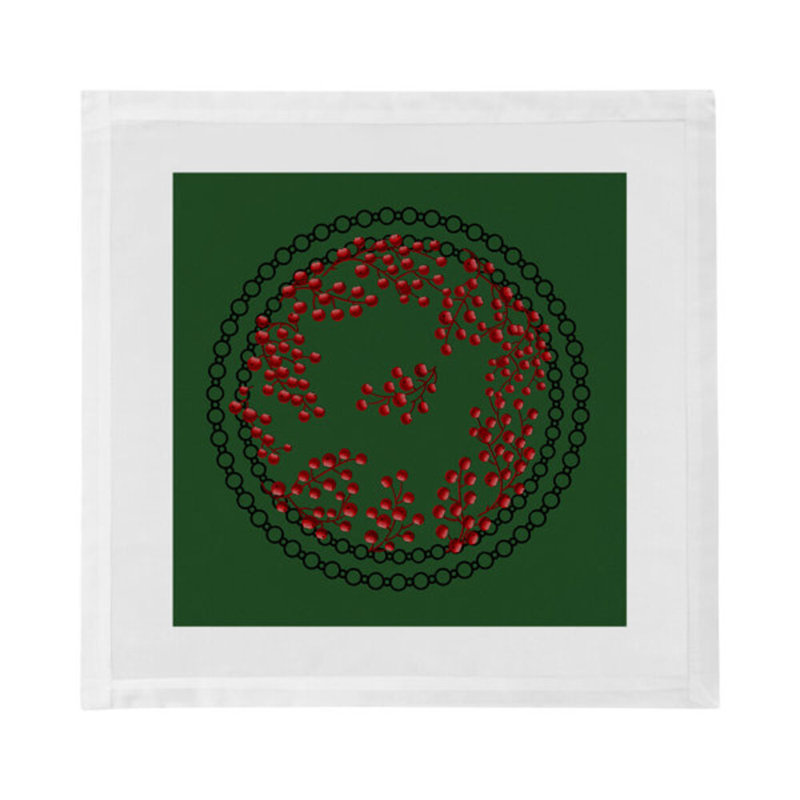 Christmas Berries Cotton Blend Square Napkins, Red Green