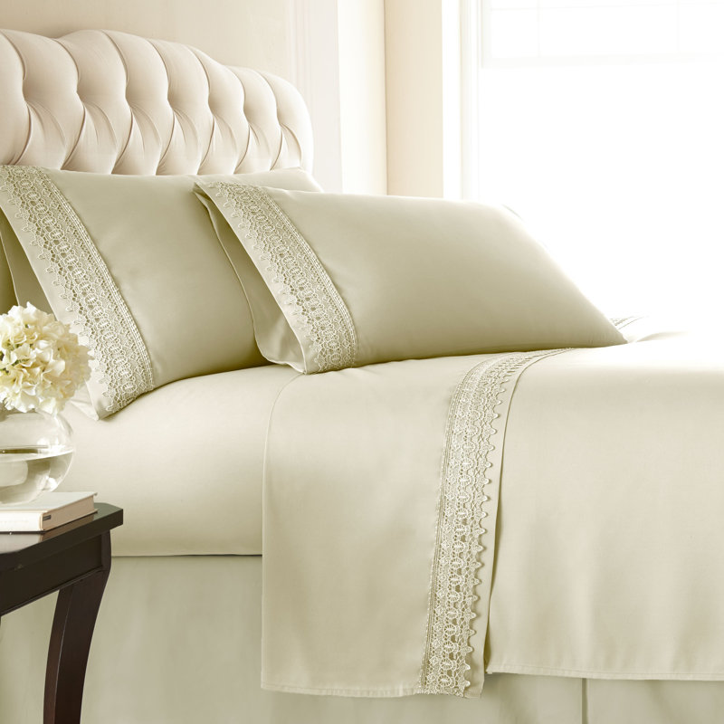 Jaquil Extra Deep Pocket Microfiber Sheet Set with Lace Hem, Full, Off White