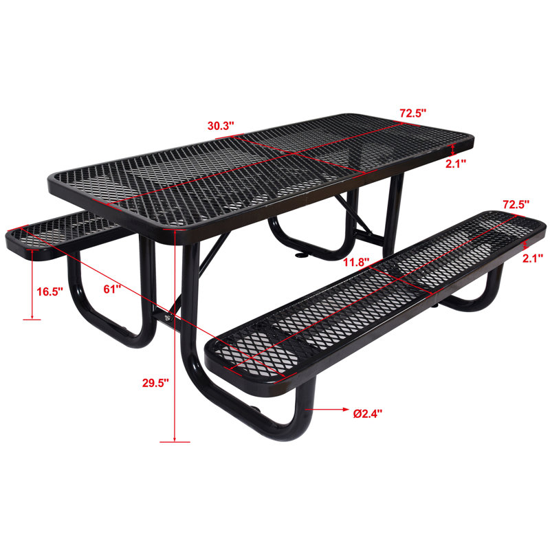 Rectangular outdoor steel picnic table, Noir
