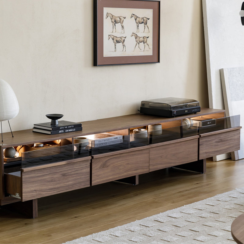 Solid wood TV cabinet durable multi-layer storage, 86.61" W