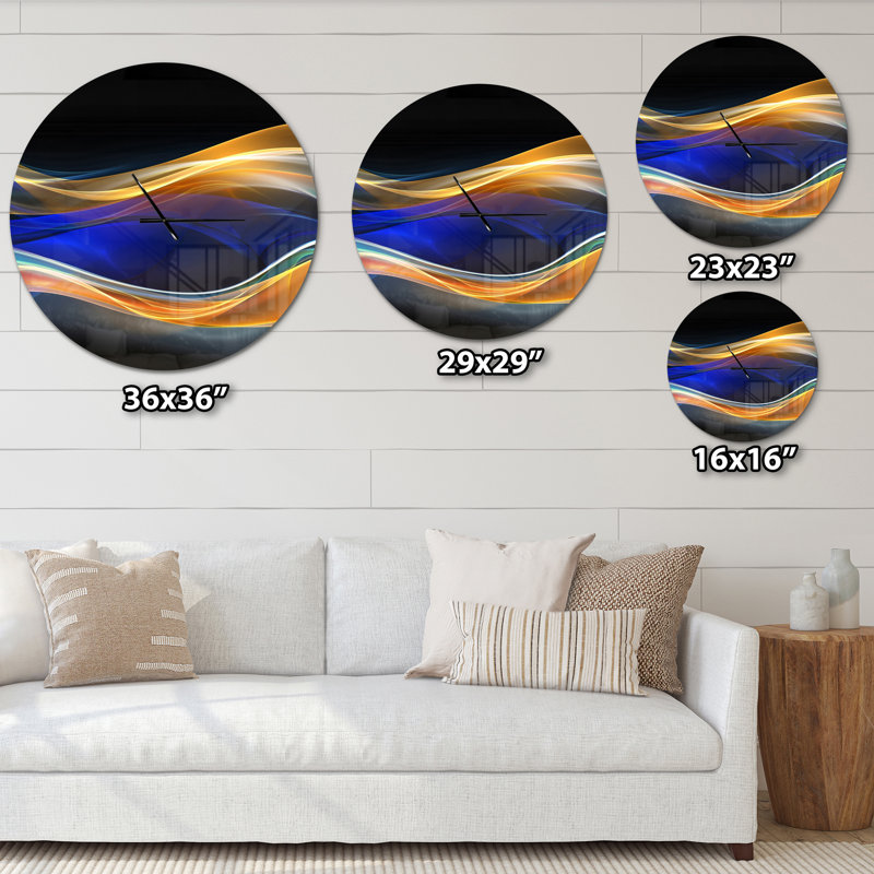 3D Wave Design - Horloge murale moderne, Bleu / or / noir, Grand