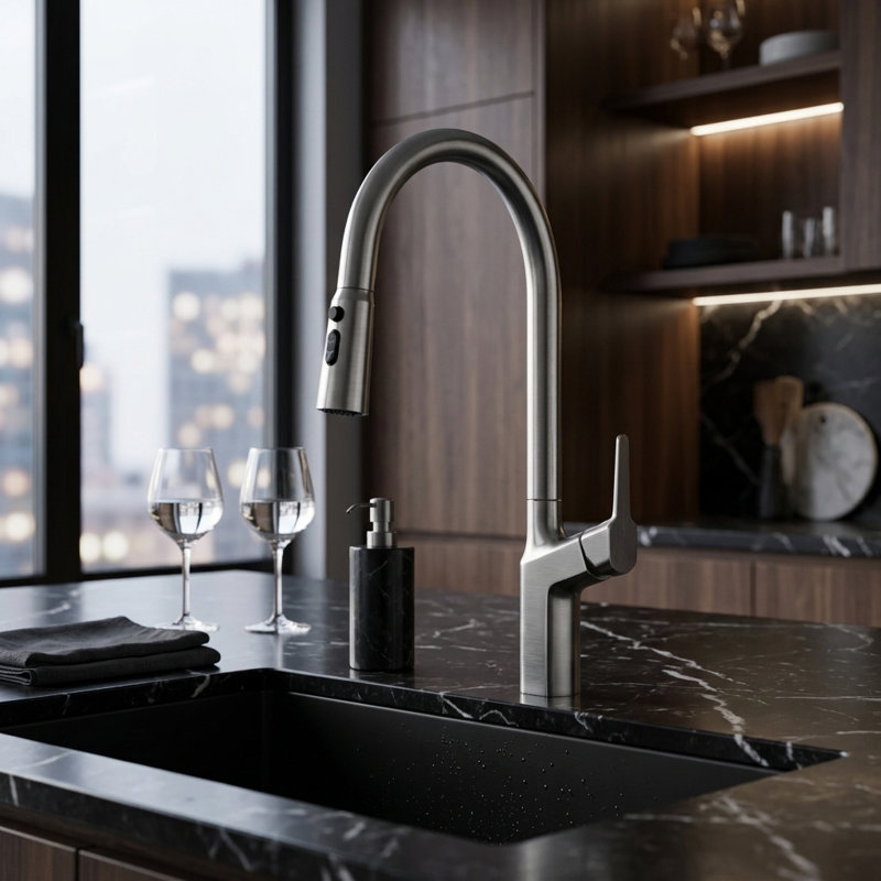 Single Handle Kitchen Faucet with Pull-Down Sprayer
