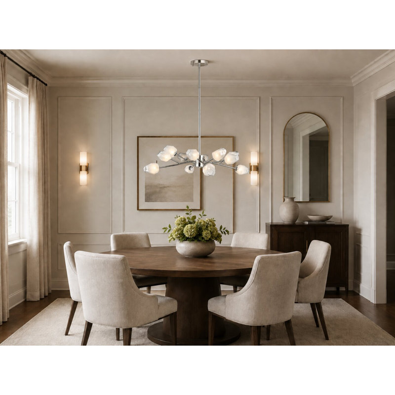 Harland 8 Light Chandelier With Glass Shades, Chrome, 12