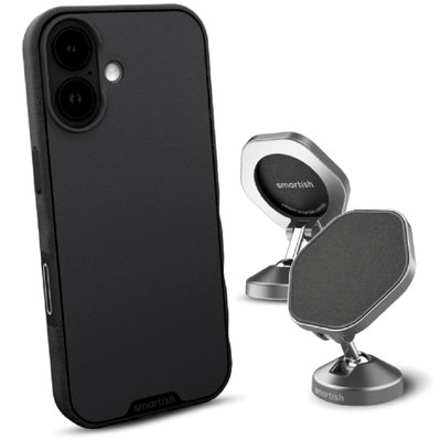 Smartish iPhone 17 MagSafe Case + Magnetic Car Mount Bundle - Gripmunk + Mountaineer Car Mount Stick on Adhesive Phone Holder - Extra Strength Magnet- Blues on the Green
