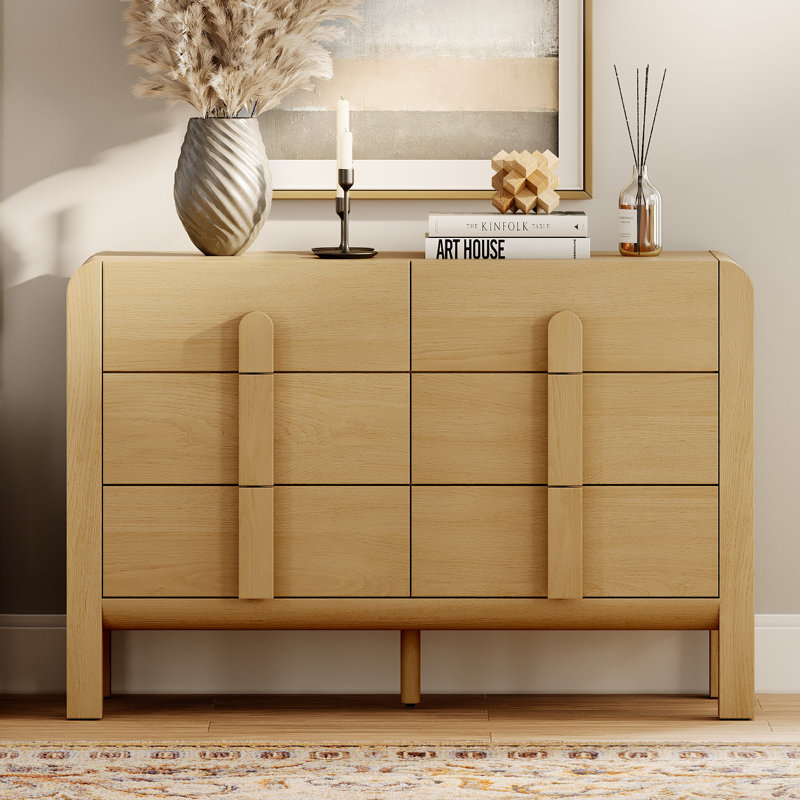 Ensemble de chambre à coucher 3 pièces ， Ensemble de commode et de table de chevet 6 tiroirs Mid Century, Chêne