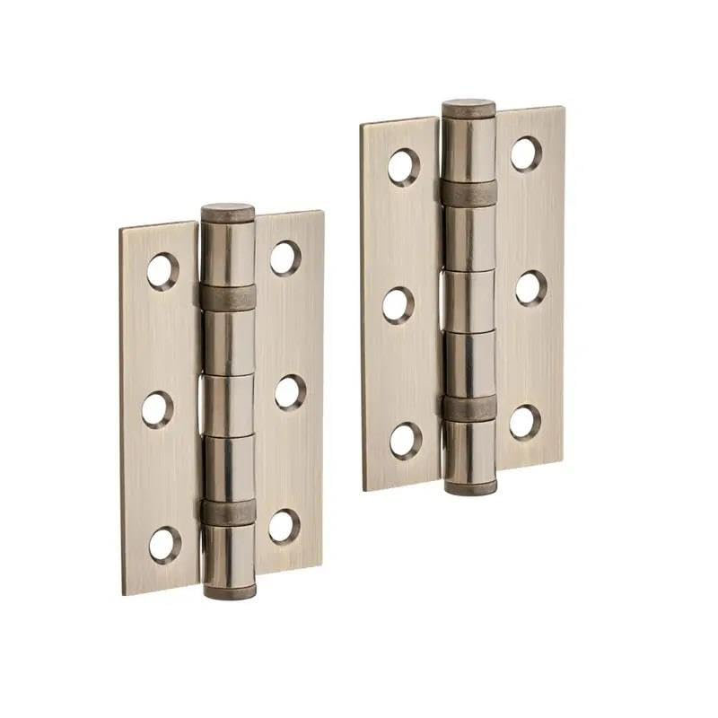 1 Set Straight T-Bar Design Door Handles in Satin Brass Finish with Tubular Latch and 1 Pair of 3" Ball Bearing Hinges