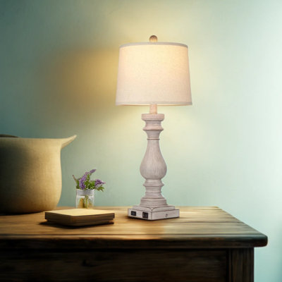 Farmhouse Table Lamp With USB Charging Ports And AC Outlet, 3-Way Dimmable Touch Control Retro Bedside Lamp For Living Room And Bedroom, Includes LED Bulb