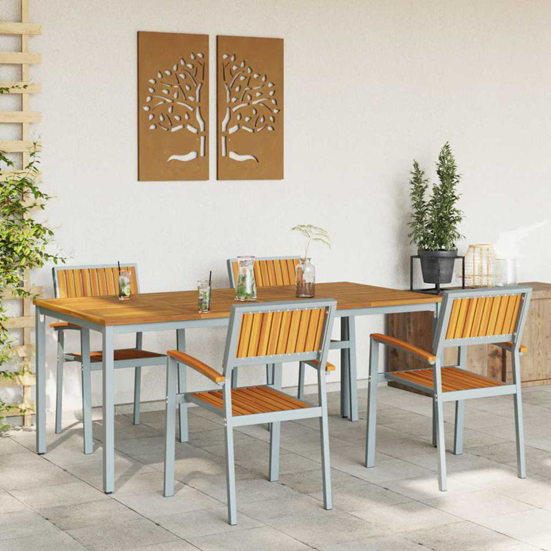 5 Piece Garden Dining Set Metal, 75cm H x 180cm W x 90cm D