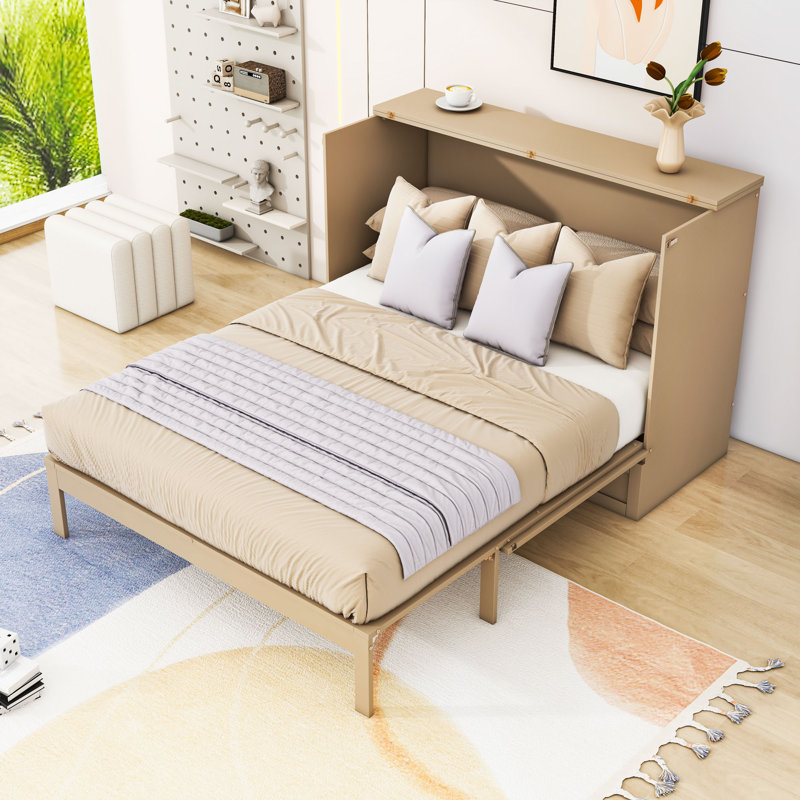 Full  Murphy Wooden Frame Bed with Drawer and USB Port