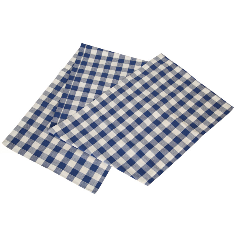 Alicio Gingham 100% Cotton Table Runner, Blue/White, 16" X 72"