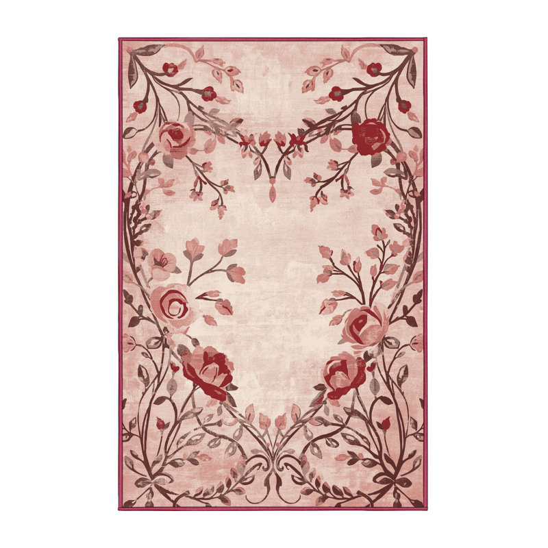 Tapis abstrait rose et moderne lavable à la machine Alexa Valentines - reliure rose, 8 x 10