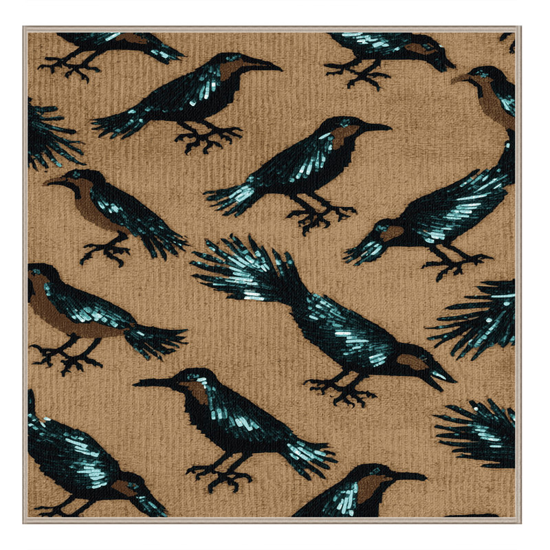 Washable Shiny Cowbird Birds Area Rug, Square 6'