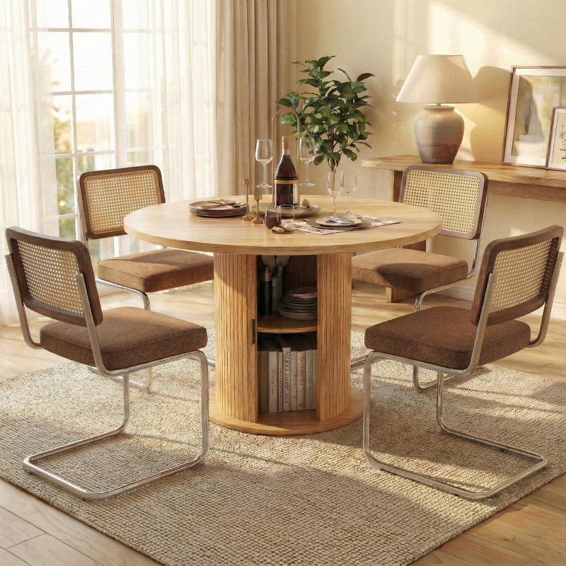 Ensemble de salle à manger à piédestal rond 5 pièces avec chaises Cantilever, Café