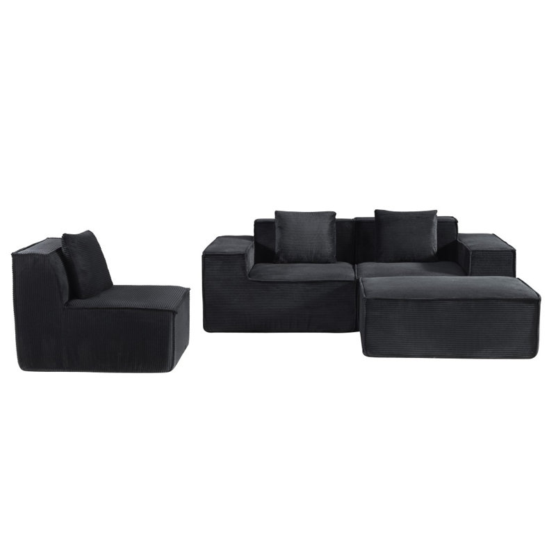 86'' L Shaped Couch With Armrest Organizer,3 Seats Sofas With Movable Ottoman,Comfy Sectional Sofa With Thick Cushion,Linen Sectional Couches For Living Room,Bedroom,Apartment,Brown