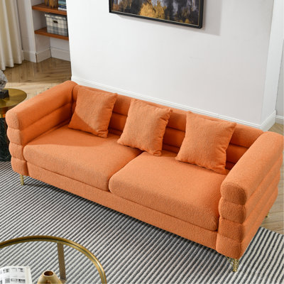 Canapé d'angle orange de 206 cm (81 pouces), 3 places avec coussins, idéal pour un grand salon ou un bureau, style moderne et épuré, pieds en métal.