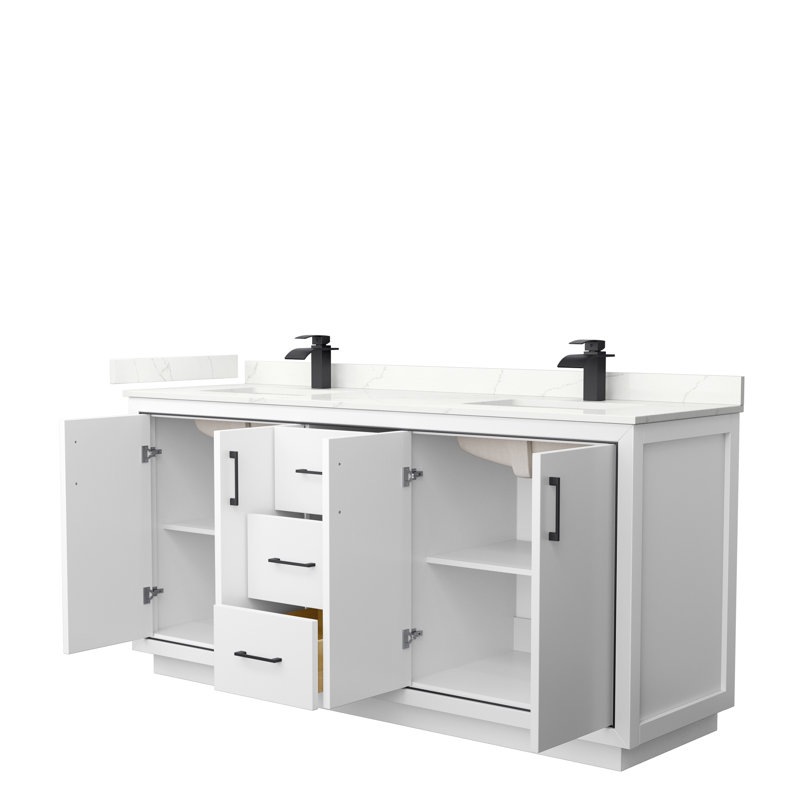 72'' W Double Vanity, Matte Black, White, Giotto Quartz
