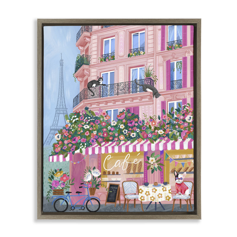 Cadre flottant Cats on Cafe, design par Arrolynn Weiderhold, H 21 po x l 17 po, Cadre flottant orme Montalcino