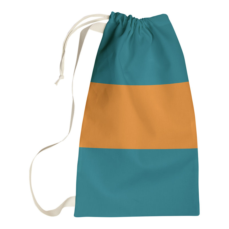 Fabric Laundry Bag with Handles, 29" H x 18" W x 1.5" D, Deep Pacific Teal/Burnt Orange/Deep Pacific Teal